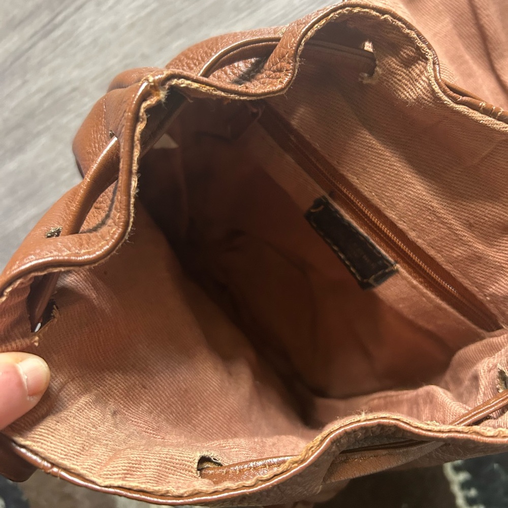 Compact Brown Leather Mini Backpack with Front Po… - image 10